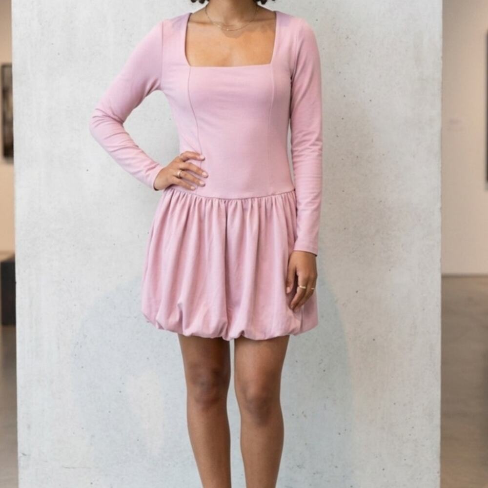 Live To Be Spoiled Long Sleeve Bubble Mini Dress Dusty Pink Women’s L Coquette